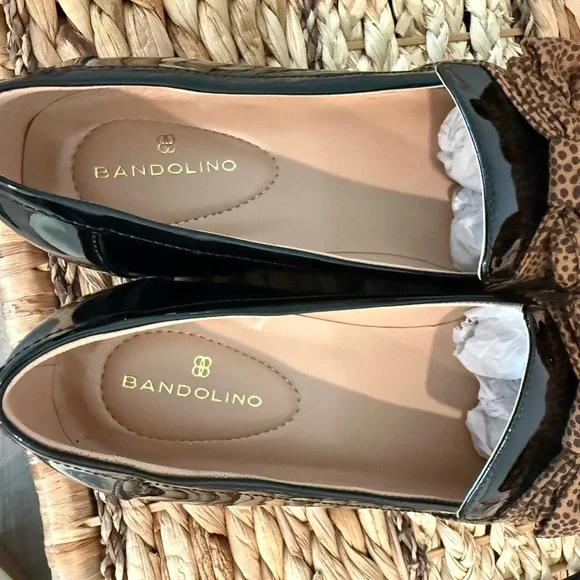 Bandolino Black Patent Loafers with Brown Leopard-Print Strap - Picture 7 of 7